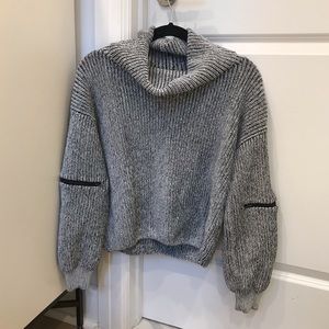Grey Turtleneck Sweater w/ Zipper Detail
